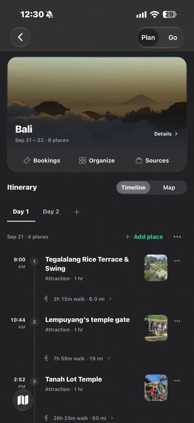 Nowah itinerary preview