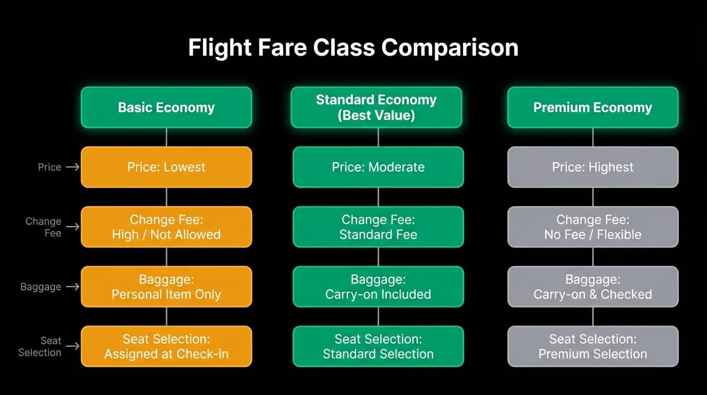 Basic economy, economy and premium economy compared