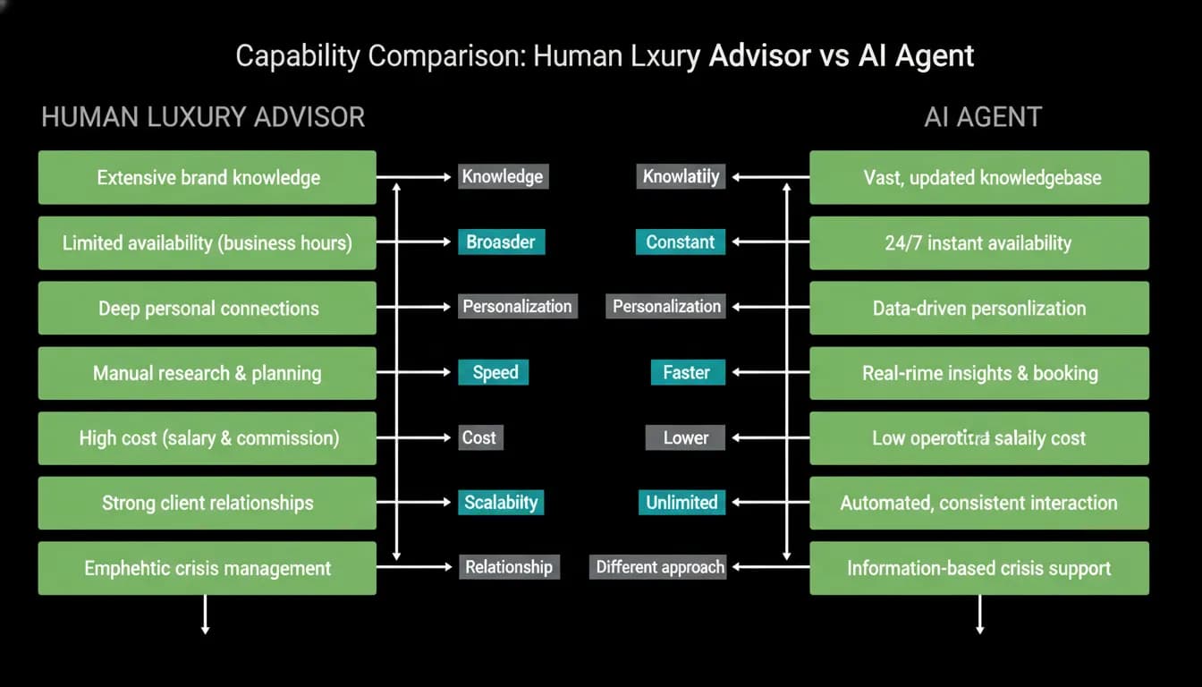 A human luxury advisor and an AI agent compared
