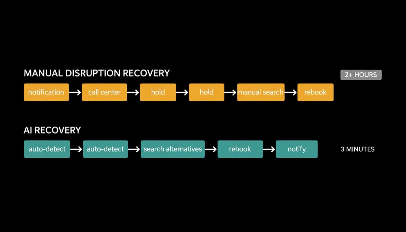 Manual disruption recovery timeline compared with automated recovery