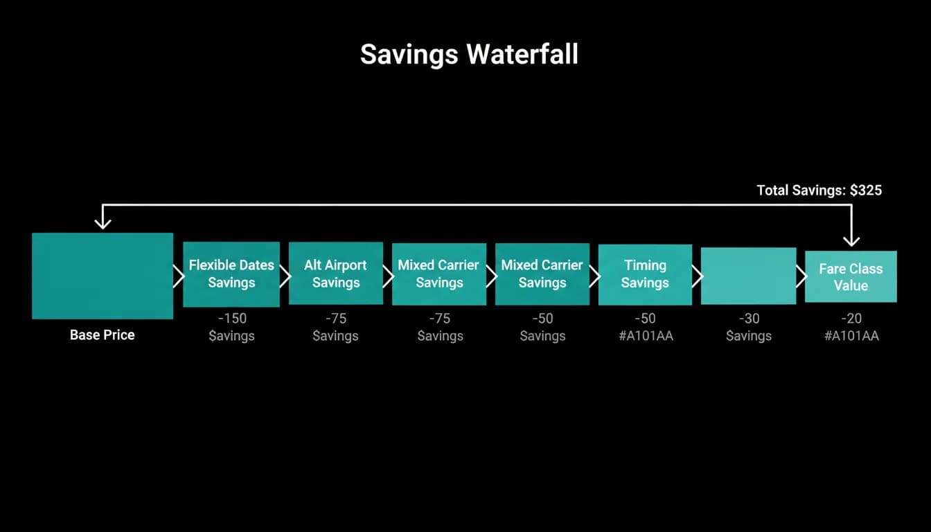 Savings accumulating across flexible dates, alternative airports and mixed carriers
