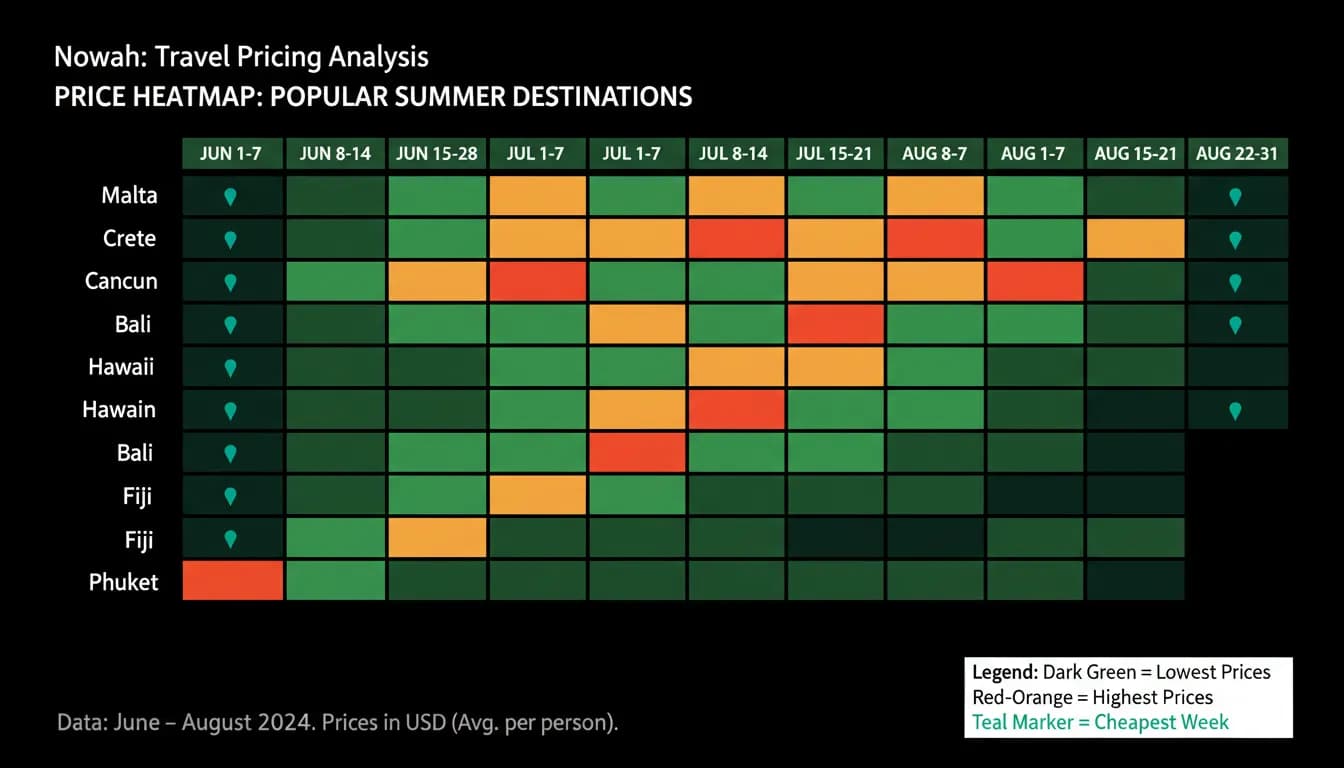 Summer fares by destination and week