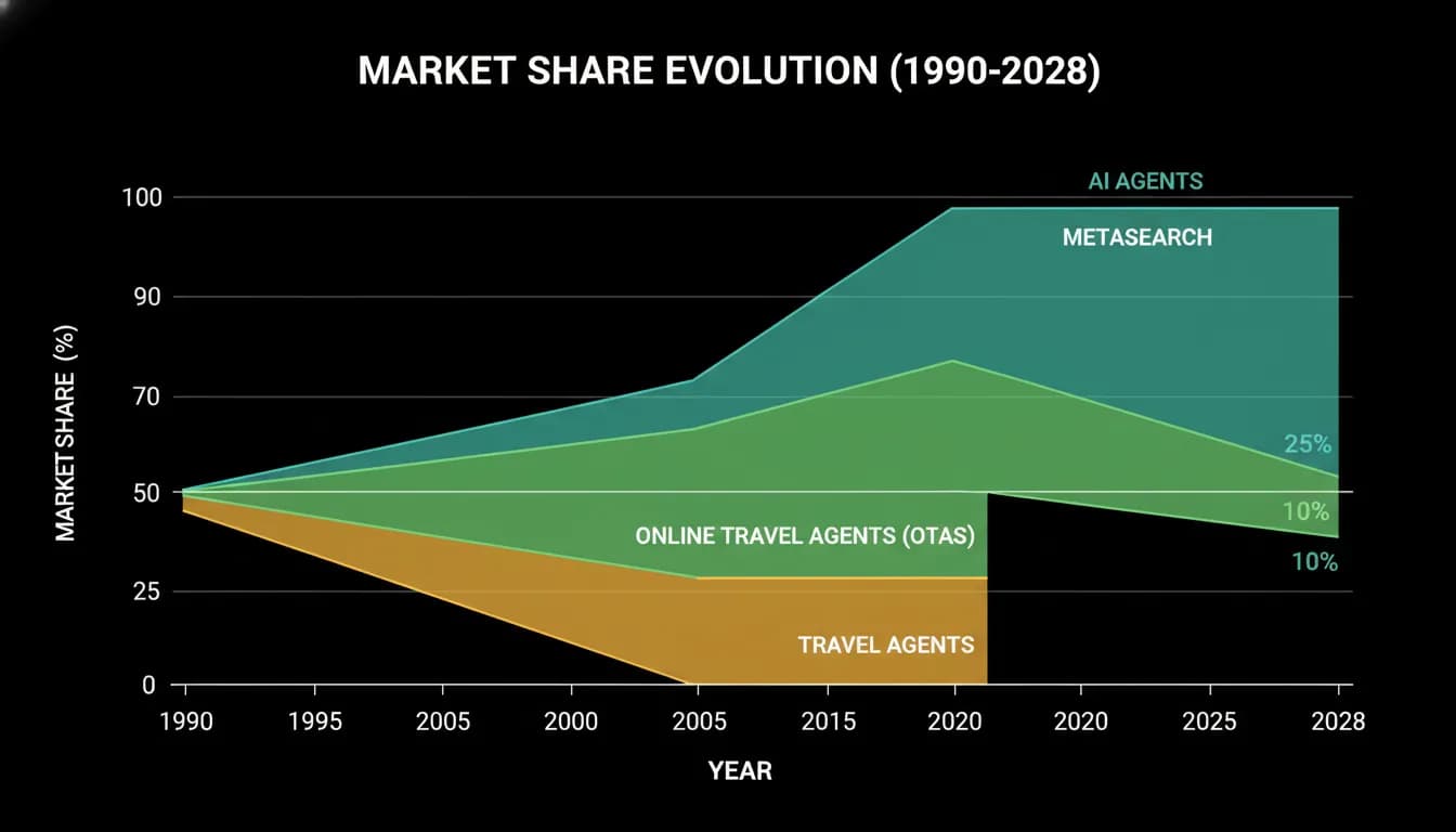 Market share across travel agents, OTAs, metasearch and AI