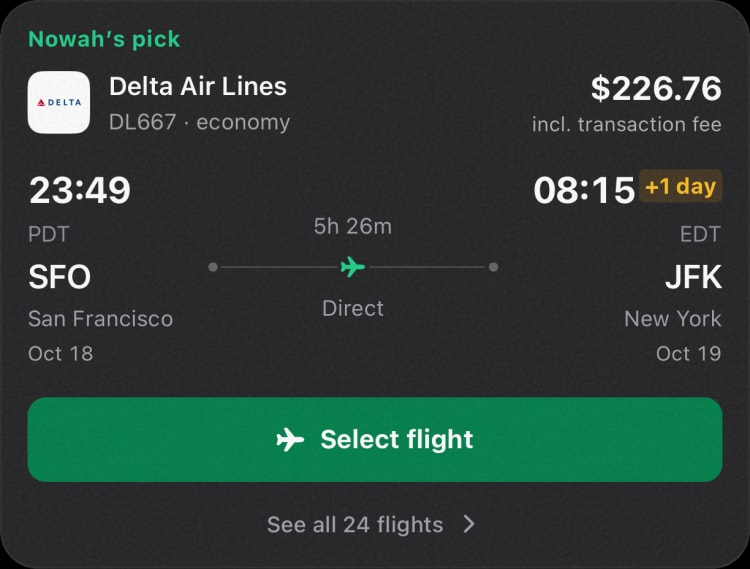 Nowah flight recommendation
