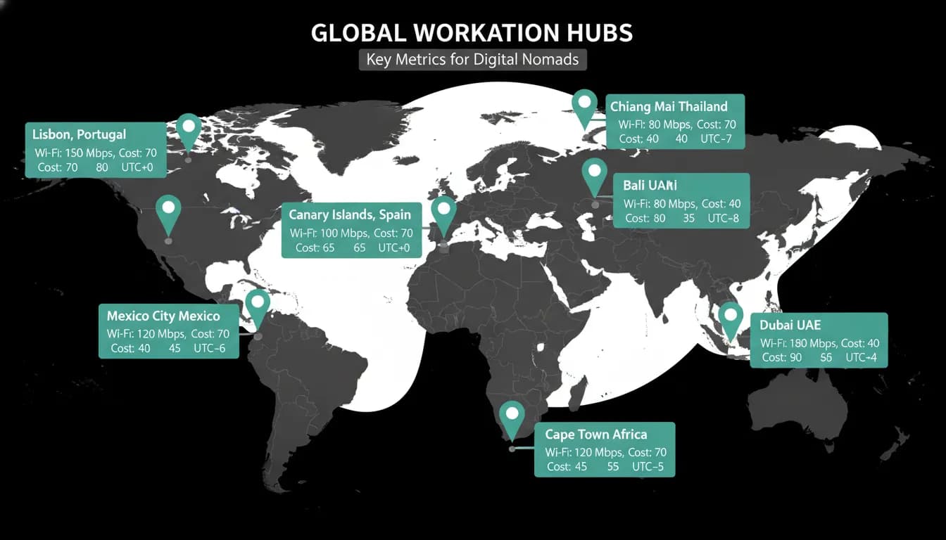 Workation destinations rated on Wi-Fi, cost and timezone