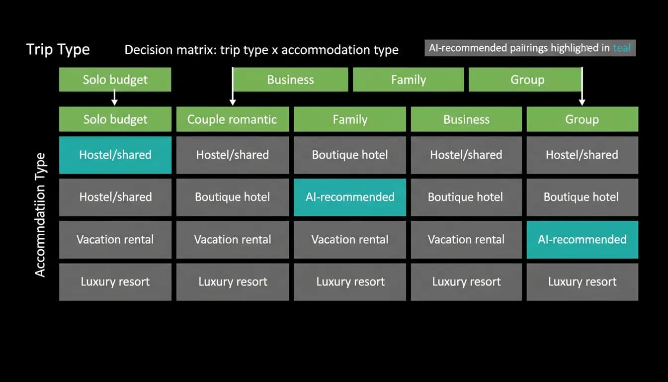 Trip types matched to recommended accommodation categories