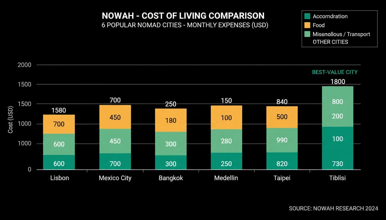Six nomad cities compared on monthly cost