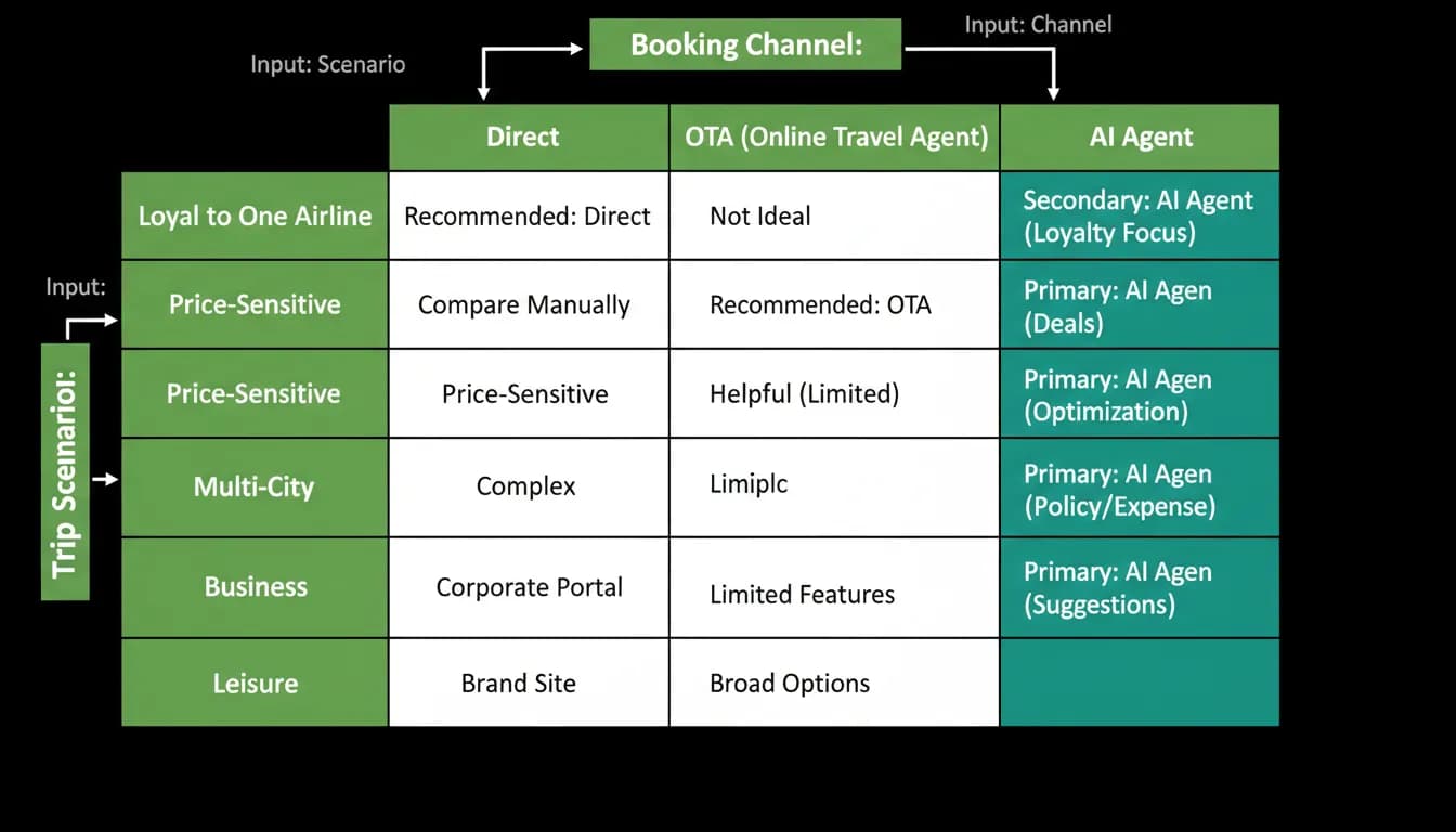 Booking channel matched to trip scenario