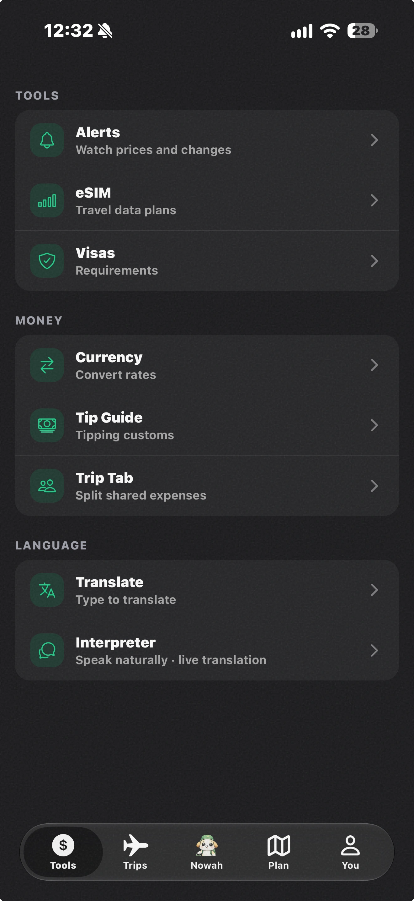 Nowah tools including Trip Tab